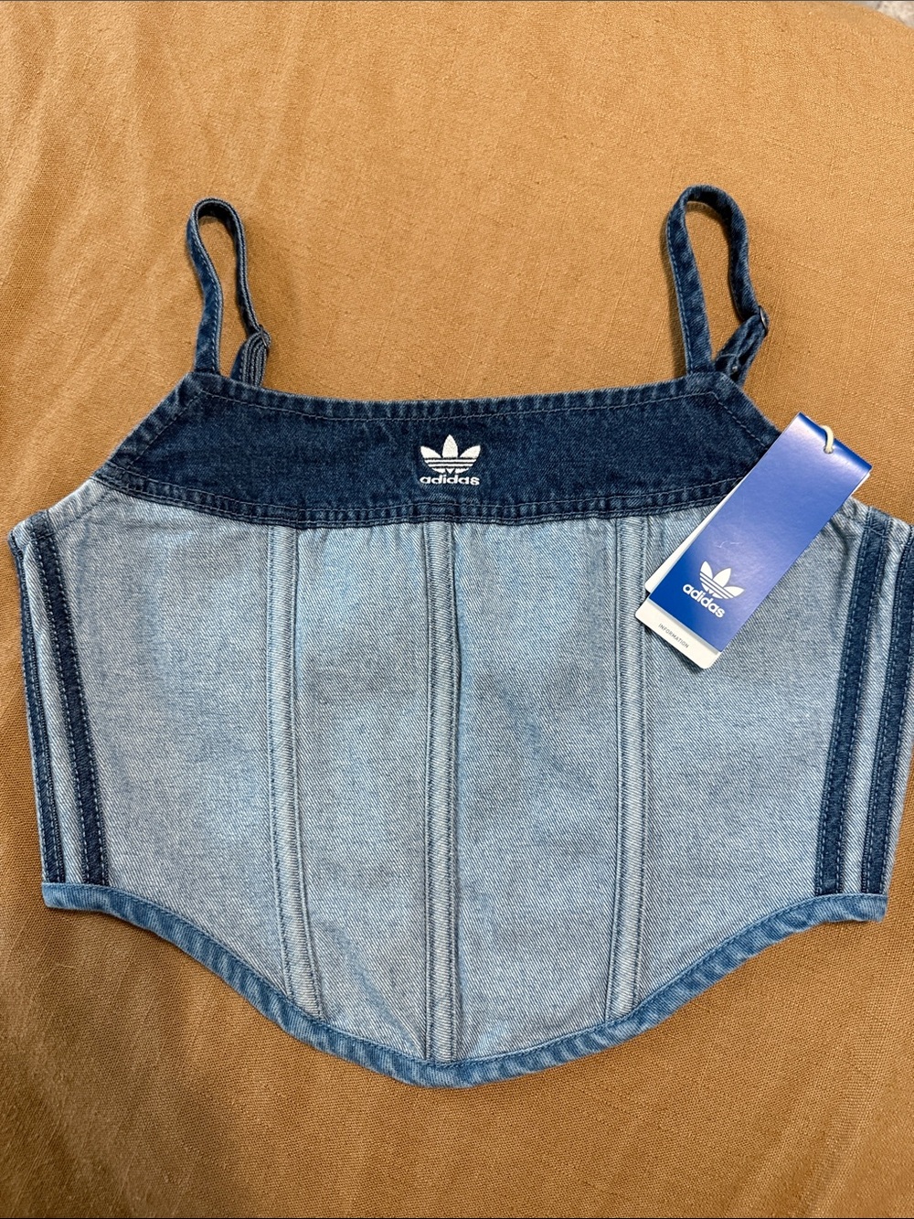adidas Two-Tone Denim Corset Tank Top in Light Blue & Dark Blue